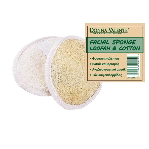 Donna Valente - Σφουγγαράκι Προσώπου Διπλό 100% Natural Loofah & Cotton